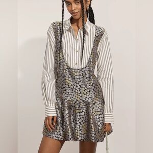 By Anthropologie Long-Sleeve Collared Twofer Flounce Mini Dress